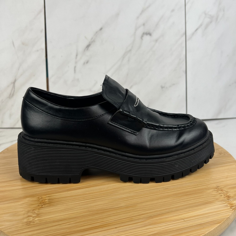 Steve Madden Malvern Womens Size 6 M Black Leather Platform Penny Loafers